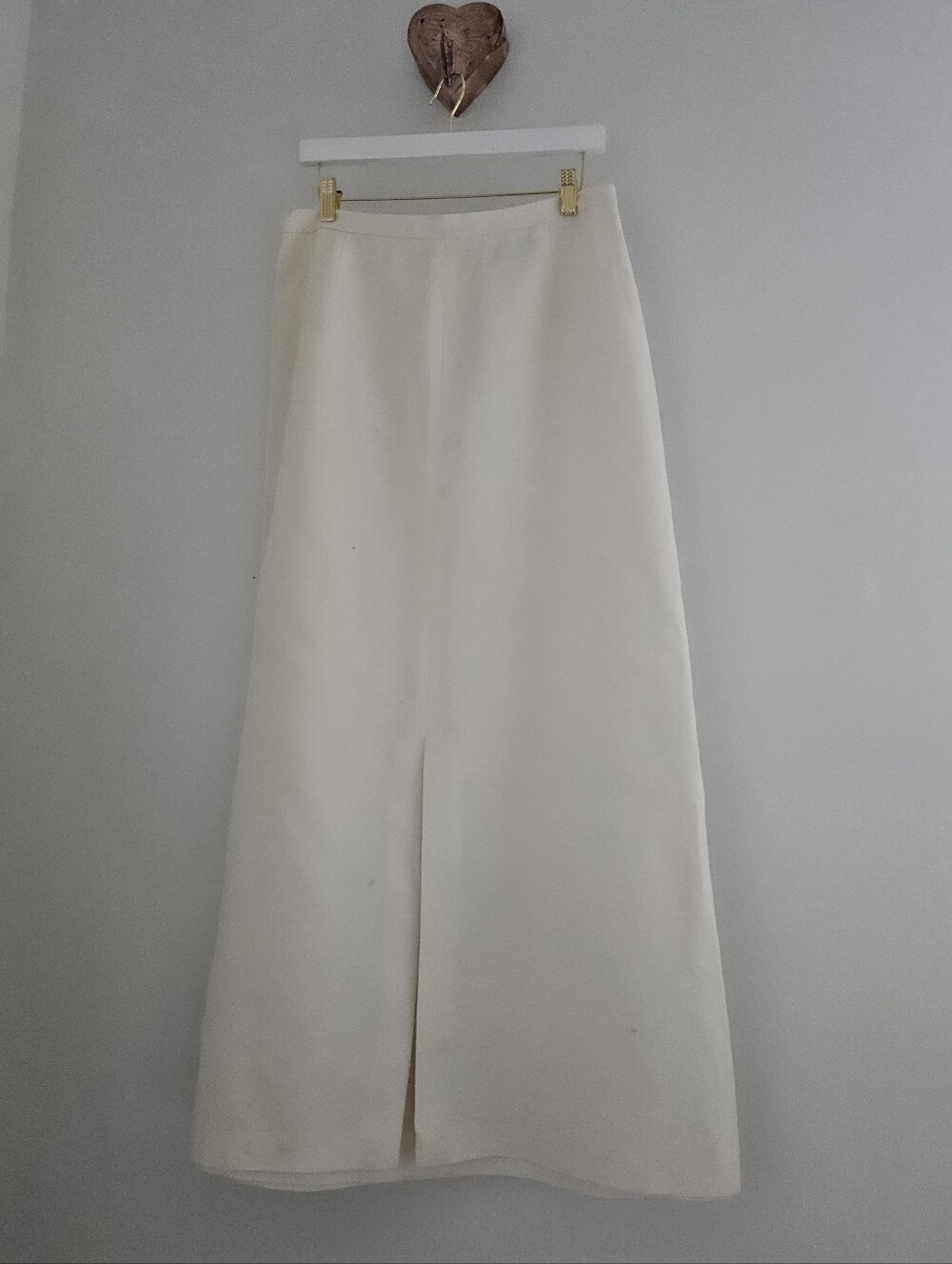 Oscar Di La Renta Vtg. Cream High Waist Long Lined Middle Slit Linen Blend Skirt - Picture 3 of 13